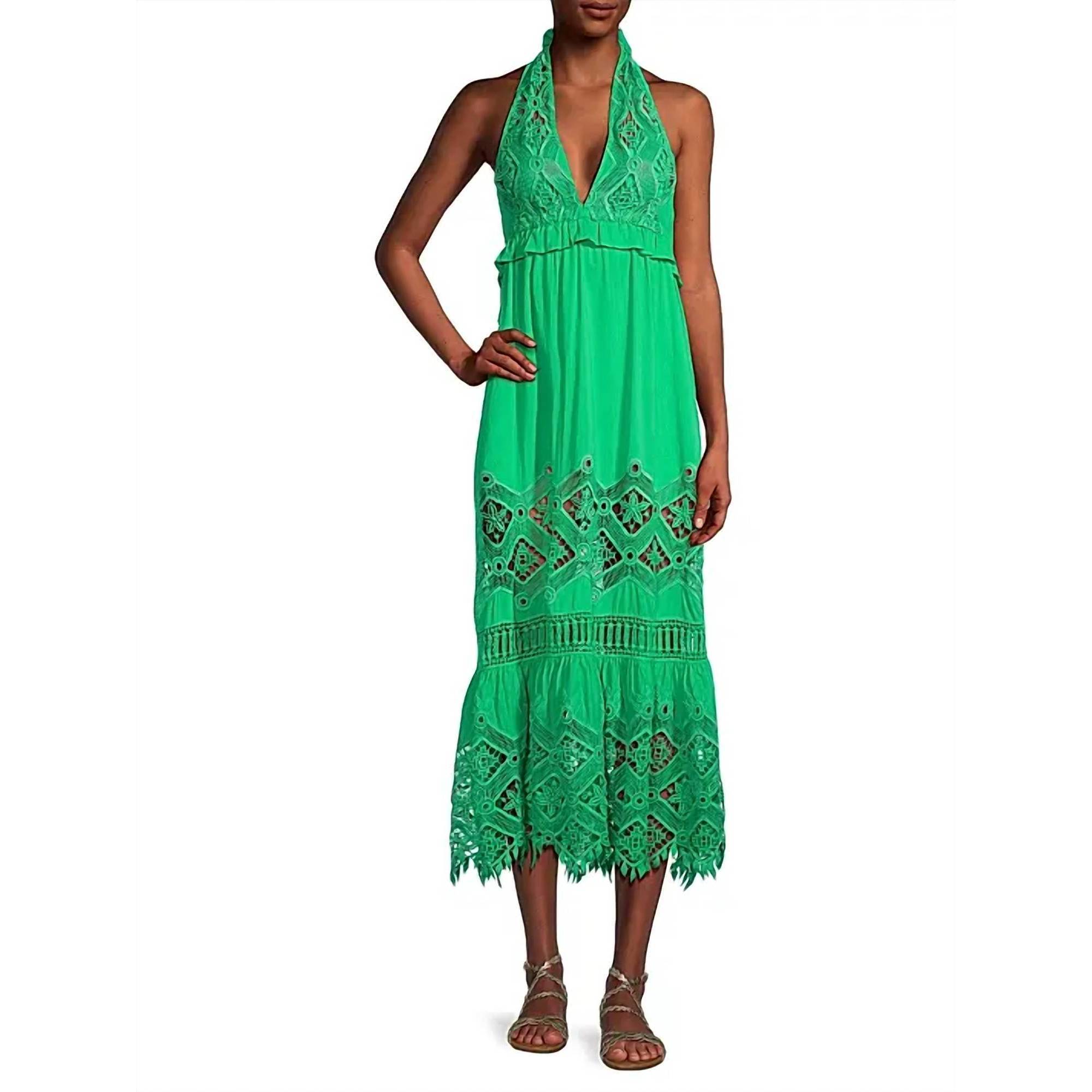 New Ramy Brook Aviana Lace Dress In Palm Green